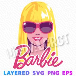 stylish barbie vector art - cool sunglasses blonde hair design | layered svg, png, eps for fashion & toy projects