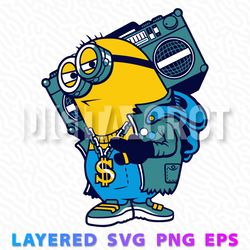 stylish minion with dj gear and money chain - vector illustration