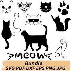 cat svg bundle, cat clipart, cat silhouette svg, meow svg bundle, cats svg bundle, cut files for cricut silhouette, svg,