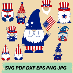 patriotic gnomes bundle 4th of july gnomes independence day svg patriotic gnome hand drawn gnomes svg/png/dxf/eps