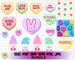 conversation hearts svg bundle 150  - svg, png, dxf, eps, pdf files for print and cric