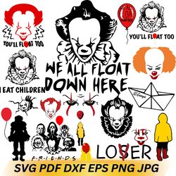 it pennywise clown svg bundle, it pennywise clown svg, clown svg, horror, scary, movie,clipart, halloween svg, you'l