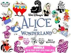 bundle alice in wonderland svg, alice svg, princess svg, wonderland svg pdf dxf eps png jpg