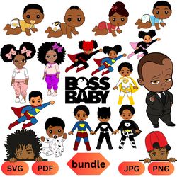 bundle afro kids svg, black girl svg, black kid svg