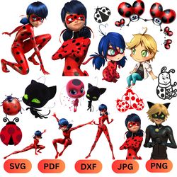 ladybug bundle svg, ladybug svg, miraculous ladybug svg, tales of ladybug and cat noir svg,  svg svg pdf dxf eps png jpg