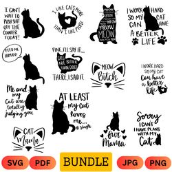 90 funny cat svg bundle - svg, png, dxf, eps, pdf files for print and cricut