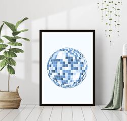 blue aesthetic disco ball print retro canvas club fashion dance party canvas framed printed preppy trendy funky bar cart