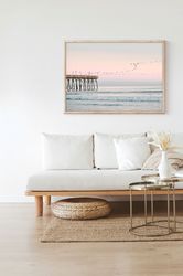 blush pink pastel ocean beach california retro seascape summer photography soft coastal wall art decor canvas frame prin