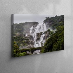 canvas, wall decor, canvas wall art, waterfall landscape canvas canvas, old bridge landscape wall decor, water landscape