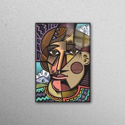 wall decor, mural art, glass wall decor, cubist pablo picasso, cubist portrait wall decoration, modern glass art,