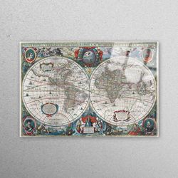 wall decor, tempered glass, glass wall decor, old map canvas decor, school glass printing, vintage map wall decor,