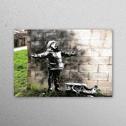 wall decor, tempered glass, wall art, banksy snowfall, street wall decor, graffiti glass printing, banksy snow glass wal