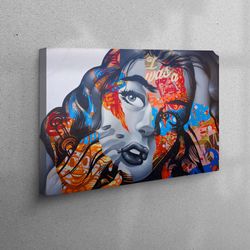 wall decor, wall art canvas, canvas art, abstract girl canvas print, girl portrait wall decor, woman face printed,