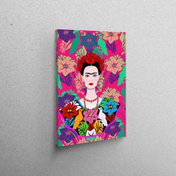 wall decor, wall art canvas, wall art, floral frida and parrots illustraion, abstract flower printed, famous canvas art,