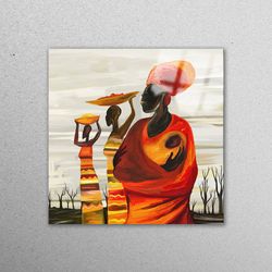 wall decoration, glass printing, glass wall art, african woman with baby, abstract glass decor, african woman glass prin