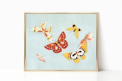 butterflies vintage wall art illustration boho farmhouse room decor canvas botanical nature print canvas framed neutral