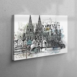 canvas art, canvas gift, 3d wall art, city landscape wall art, view art, cityscape art, koln landscape canvas canvas,