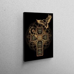 canvas art, canvas gift, wall art canvas, celtic cross, raven canvas print, modern art canvas, odin's ravens canvas prin