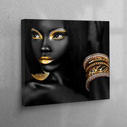 Canvas Art, Canvas Print, Canvas Decor, Woman Art, Girl Canvas Art, Black Woman Art, Gold Lip Art, Gold Make up Canvas A