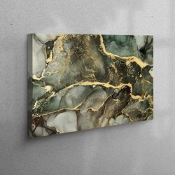 Canvas Art, Canvas, Canvas Gift, Green And Gold Marble, Modern Marble Canvas Art, Marble Canvas Decor, Modern 3D Canvas,