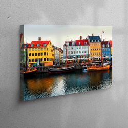 wall art, large wall art, 3d wall art, denmark nyhavn view, landscape 3d canvas, cityscape canvas canvas,