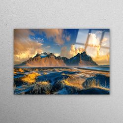 wall art, wall decor, glass art, mountain landscape glass, mountain wall decor, view glass wall art, landscape glass,