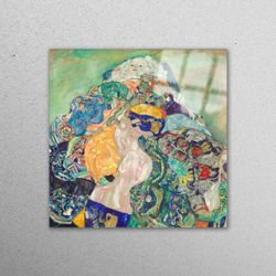 wall art, wall decor, mural art, gustav klimt baby cradle, art nouveau wall decor, gustav klimt glass printing,