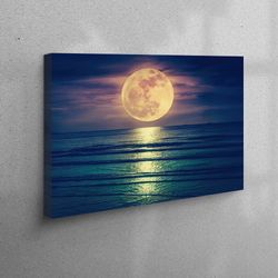 wall decor, canvas art, wall art canvas, view canvas canvas, full moon landscape 3d canvas, sea and moon canvas print,