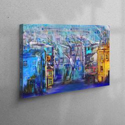 wall decor, canvas decor, living room wall art, night landscape printed, oil painting print, street landscape canvas art