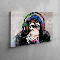 wall decor, canvas home decor, canvas gift, thinking monkey, thinking monkey canvas print, colorful monkey wall art,