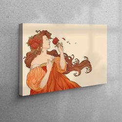 wall decor, canvas wall art, 3d canvas, modern printed, abstract printed, rose canvas print, mucha goddess art,