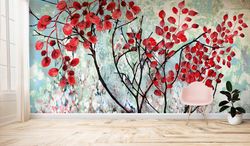 winter wall painting, tree wall print, landscape wall painting, abstract wall painting, red tree wallpaper, oil painting