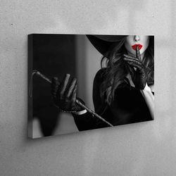 woman with red lip artwork, dominant woman canvas, wall art canvas, nude canvas gift, erotic woman wall art, canvas deco