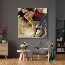 women canvas art, living room wall decor, roll up canvas, stretched canvas art, framed wall art painting