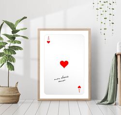 red ace playing card quote print retro heart canvas fashion party canvas framed printed preppy lucky poker trendy funky