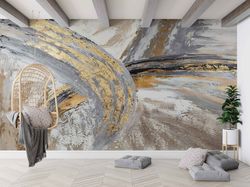 silver wall painting, gold and silver mural, trendy wall print, modern wall print, modern marble wall paper, goldlen mar