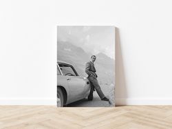 james bond 007 sean connery print classic car black and white retro vintage famous actor photography canvas framed poste