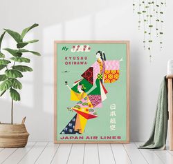 japan travel vintage poster canvas print framed japanese culture eclectic colorful vibrant retro wall art trendy living