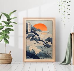 japanese cranes birds vintage wall art antique illustration retro yellow boho room decor canvas nature print poster fram