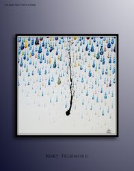 amazing 35 abstract painting  - rain drops calming relaxing blue light blue yellow colors, beautiful texture,  by koby f