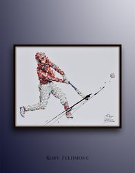 baseball player sports painting , bat and ball game, mlb , original art by koby feldmos
