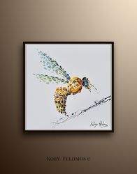bee painting 25, animal painting, original oil painting on canvas, by koby feldmos