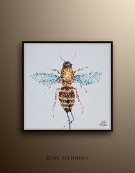 bee painting, animal painting, original oil painting on canvas, by koby feldmos