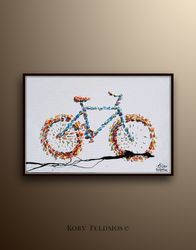 bicycle painting 30 original oil painting on canvas, contemporary art, thick oil layers, ready to hang,  by koby feldmos