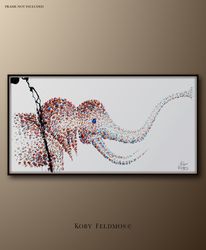 elephant 67 oil painting animal oil painting, original & hand made oil painting , certification attached, by koby feldmo