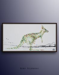 kangaroo painting 55 animal large painting green colors touches of red, australia animal beautiful for living room, by k