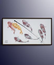 koi fish feng shui luck 67 painting , oil painting on canvas for good luck, number 8 luck, original handmade art, by kob