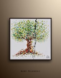 olive tree painting 35 beautiful & colorful olive tree , original oil painting by koby feldmos , certification attached