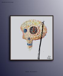 skull surreal 35 oil painting on canvas  original hand made painting  thick brushstrokes  express shipping  by koby feld