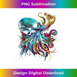 deep sea colorful octopus shark animal skull tattoo graphic - png sublimation digital download